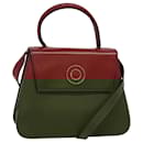 CELINE Hand Bag Leather 2way Red Gold Auth MX098 - Céline