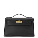 Hermes Black Swift Leather Pochette Kelly Handbag - Hermès
