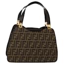 FENDI Zucca Canvas Hand Bag Brown Black gold Auth MX208 - Fendi