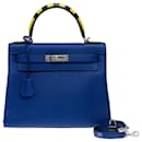 HERMES Kelly 28 Bag in Blue Leather - 102638 - Hermès