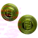 Fendi Vintage Gold Plated Round Logo Earrings