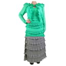 Green ruffle tiered maxi dress - size UK 12 - Autre Marque
