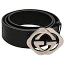 GUCCI GG Canvas Guccissima Belt Leather 38.6"" Black 182320 Auth 117503