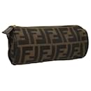 FENDI Zucca Canvas Pouch Black Brown gold Auth ar13418 - Fendi