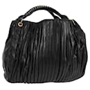 Miu Miu Gathered Hand Bag Leather Black Gold Auth 117365M