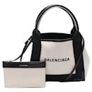 Balenciaga Navy Cabas XS Canvas Leather Handbag