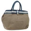 PRADA Hand Bag Canvas Beige Gold Auth 117890 - Prada