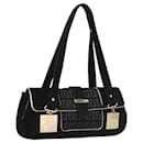FENDI Zucchino Canvas Shoulder Bag Suede Black Auth 117694 - Fendi