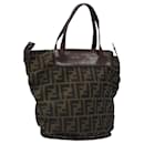 FENDI Zucca Canvas Hand Bag Black Brown Silver Auth bs24219 - Fendi