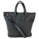 Bottega Veneta Intreciato Black leather zippered Messenger Tote Bag