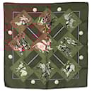 Hermès Brown Le Monde du Polo Pocket Square Silk Scarf