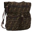 FENDI Zucca Canvas Shoulder Bag Black Brown Silver Auth bs24205 - Fendi