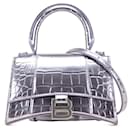 Balenciaga Silver Metallic Calfskin Croc Embossed Hourglass XS Satchel