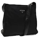 PRADA Shoulder Bag Nylon Leather Black Silver Auth 117540 - Prada