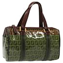 FENDI Zucchino Canvas Hand Bag Enamel Brown Gold Auth 117350 - Fendi