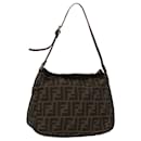 FENDI Zucca Canvas Shoulder Bag Brown Black Silver Auth 117929 - Fendi