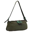 FENDI Mamma Baguette Shoulder Bag Canvas Khaki Silver Auth bs24465 - Fendi