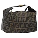 FENDI Zucca Canvas Vanity Hand Bag Brown Black gold Auth MX159 - Fendi