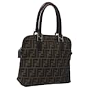 FENDI Zucca Canvas Hand Bag Black Brown Silver Auth 118266 - Fendi