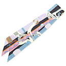 Hermès Blue Fantaisie d Etriers Silk Twilly Scarf