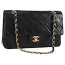 CHANEL Matelasse 25 Double Flap Chain Bag Lamb Skin Black Gold CC Auth yk17867A - Chanel
