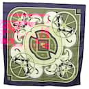 Foulard HERMES Carré 90 ""WASHINGTON S CARRIAGE"" Soie Marine Rouge Auth ar13436 - Hermès
