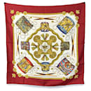 Hermes Vintage Silk Scarf Les Tambours 1989 Joachim Metz Red - Hermès