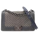 Chanel Blue Old Medium Chevron Denim Boy Flap