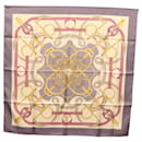 Foulard HERMES Carré 90 ""Eperon d'or"" Soie Beige Auth am8169 - Hermès