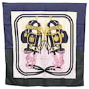 Foulard HERMES Carré 90 ""BRIDES de GALA"" Soie Marine Blanc Auth BA1044 - Hermès