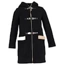 Sandro Figuier Hooded Coat in Black Wool