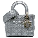 Dior Silver Small Metallic Grained Calfskin Cannage Supple Lady Dior