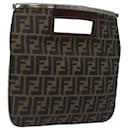 FENDI Zucca Canvas Hand Bag Black Brown Silver Auth 120228 - Fendi