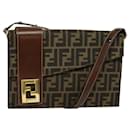 FENDI Zucca Canvas Shoulder Bag Brown Black gold Auth 118127 - Fendi