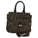 Sac à main en toile Zucca FENDI 2 en 1 noir marron Auth 120380 - Fendi
