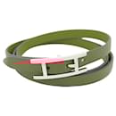 NINE HERMES BEHAPI TRIPLE TOUR 20-22 SWIFT LEATHER PINK STRAP BANGLE - Hermès
