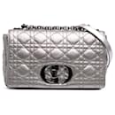 Dior Silver Medium Metallic Calfskin Cannage Supple Caro Bag