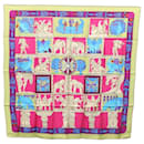 Écharpe HERMES Carré 90 ""TORANA"" Soie Rose Auth am8276 - Hermès