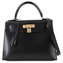 Hermes Kelly 28 Handbag in Black Box Calf Leather - Hermès