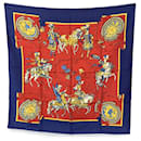 Hermes Vintage Red and Blue Silk Puzzle Scarf 1990 Joachim Metz - Hermès