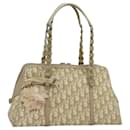 Christian Dior Romantic Chain Trotter Canvas Shoulder Bag PVC Beige Auth 119035