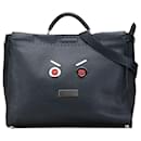 Fendi Blue Large Leather Peekaboo Iconic Essential Faces Satchel
