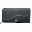 Christian Dior Long Wallet Saddle 12 Zip Leather Black