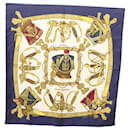 Foulard HERMES Carré 90 ""GRAND UNIFORME"" Soie Bleu Blanc Auth BA1588 - Hermès