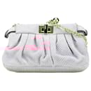 Fendi Pink Small Embossed Suede Peekaboo Click Clutch on Chain
