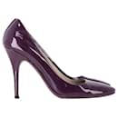 Prada Round-Toe Pumps in Purple Patent Leather