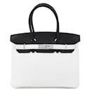 Hermès White Bicolor Clemence Birkin Retourne 30