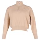  Sandro Paris Embroidered Half-Zip Sweater in Beige Cotton