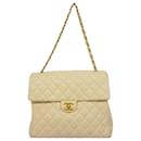 Chanel White Grained Calfskin Shoulder Bag