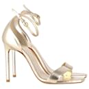 Saint Laurent Amber 105 Ankle Strap Sandals in Gold Leather